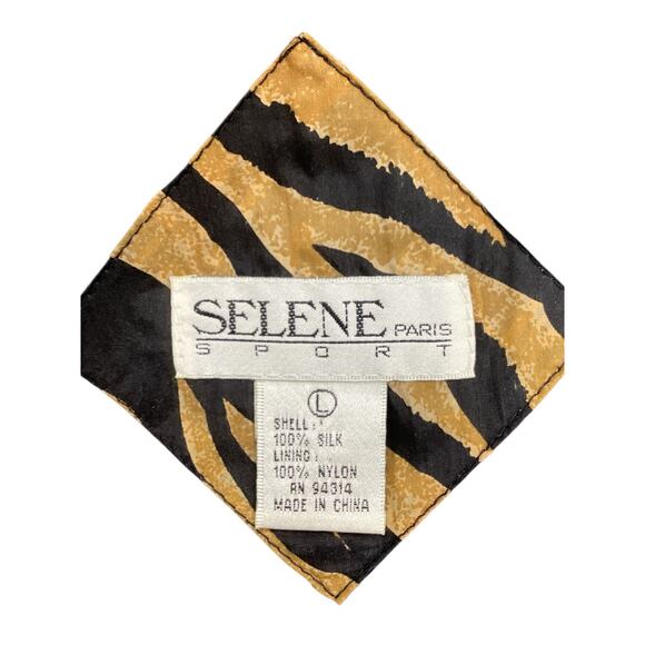 Vintage Selene Sport Paris Women’s Silk Bomber SZ L Animal Print Zipper Pockets - Picture 6 of 6